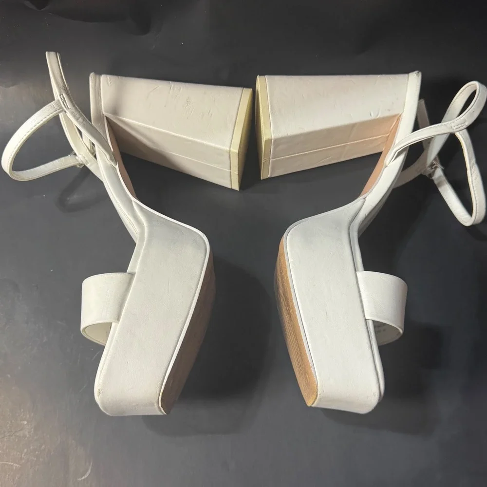 Madden Girl White Platform Block Heel Sandals Square Toe Ankle Strap Size 7.5